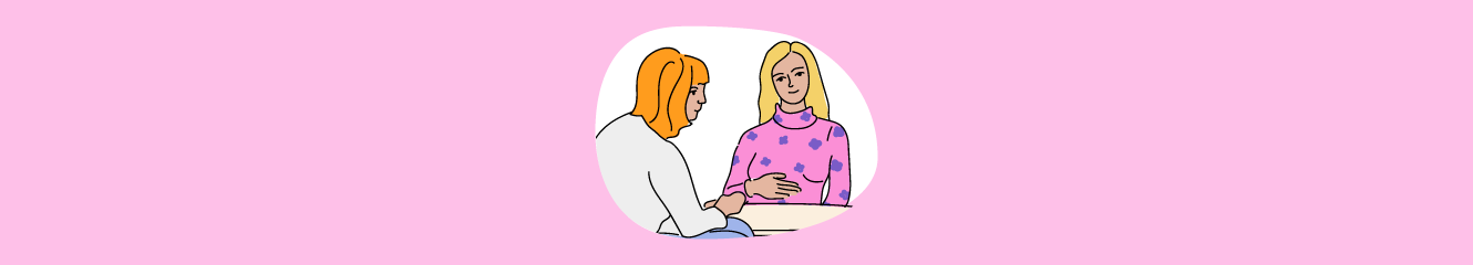 Illustration einer schwangeren Frau, die einer anderen Frau gegenüber sitzt