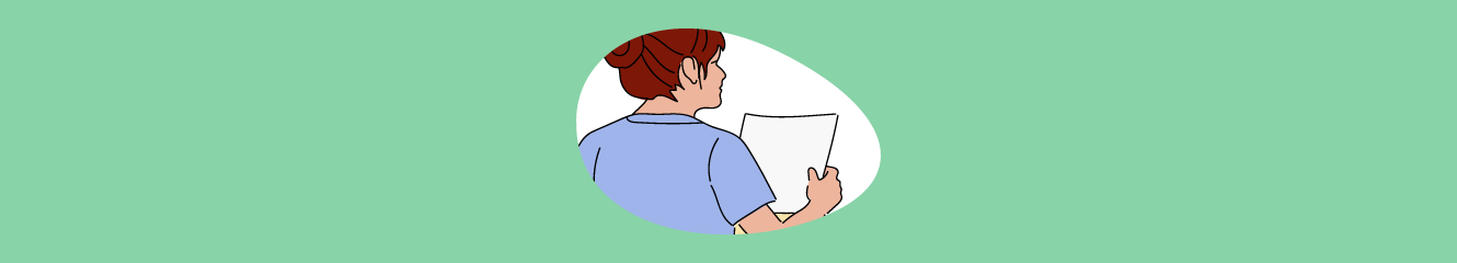 Illustration einer Frau, die ein Papier in der Hand hält