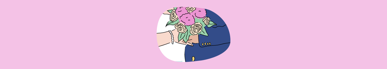 Illustration einer Braut, die einen Brautstraß in den Händen hält