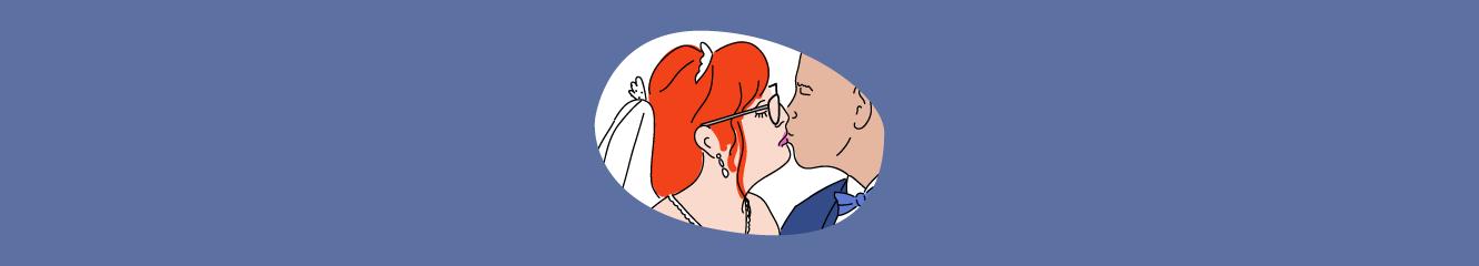 Illustration eines Brautpaars, das sich küsst