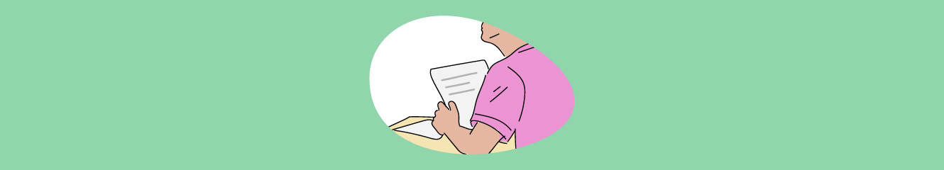 Illustration einer Person, die ein Papier in der Hand hält
