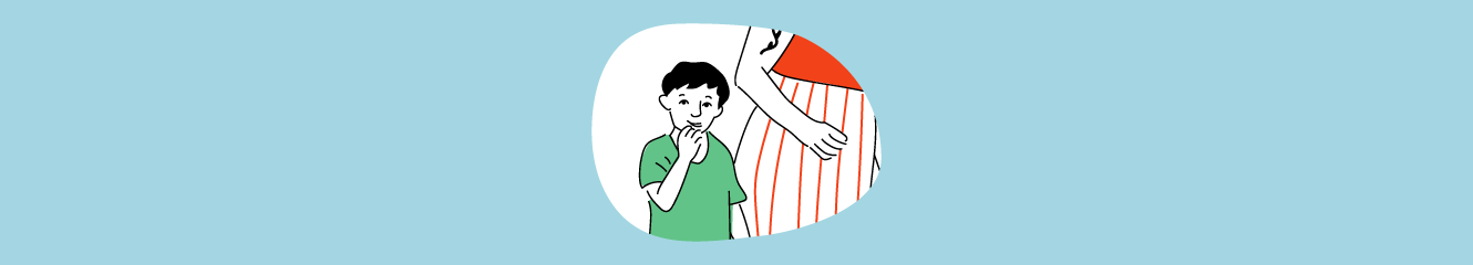 Illustration eines Jungen neben seiner Mutter