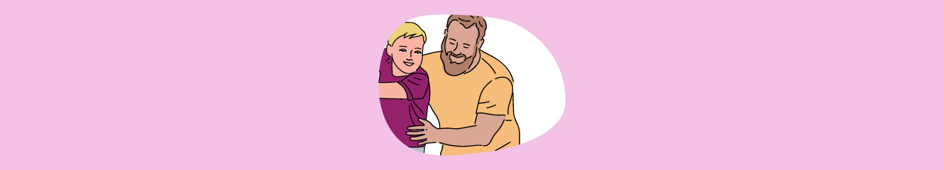 Illustration eines Jungen mit seinem Vater