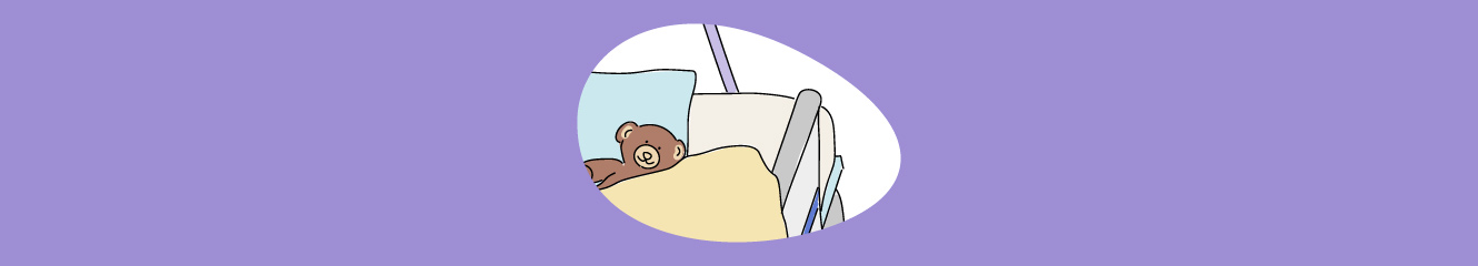 Illustration eines Teddys in einem Bett