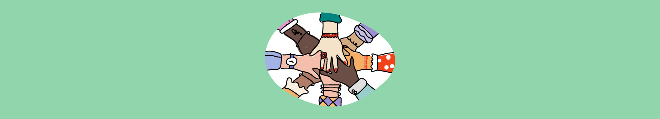 Illustration mehrerer übereinandergelegter Hände