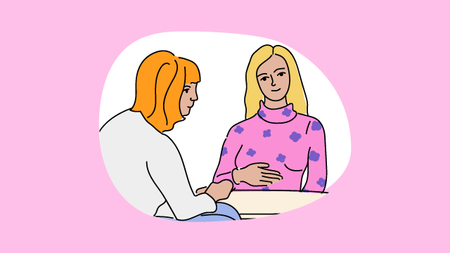 Illustration einer schwangeren Frau, die mit einer anderen Frau spricht