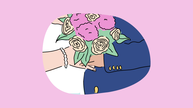 Illustration einer Braut, die einen Brautstraß in den Händen hält