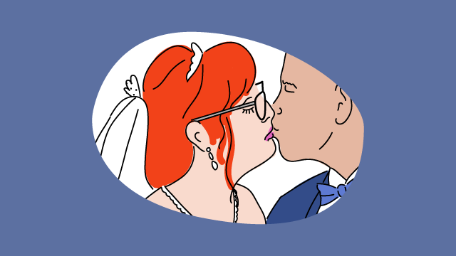 Illustration eines Brautpaars, das sich küsst