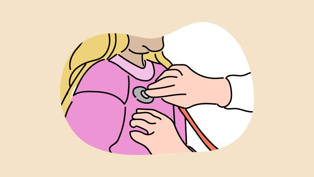 Illustration eines Kindes, das von einer Ärztin abgehört wird