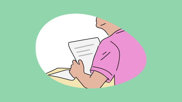 Illustration einer Person, die ein Papier in der Hand hält