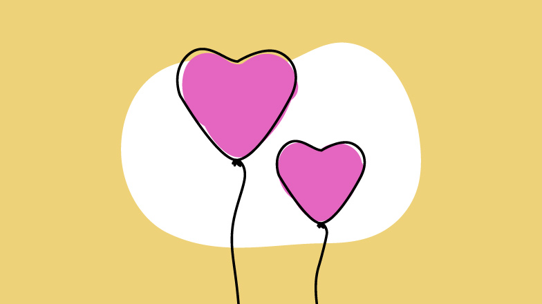 Illustration, die zwei Herzluftballons zeigt