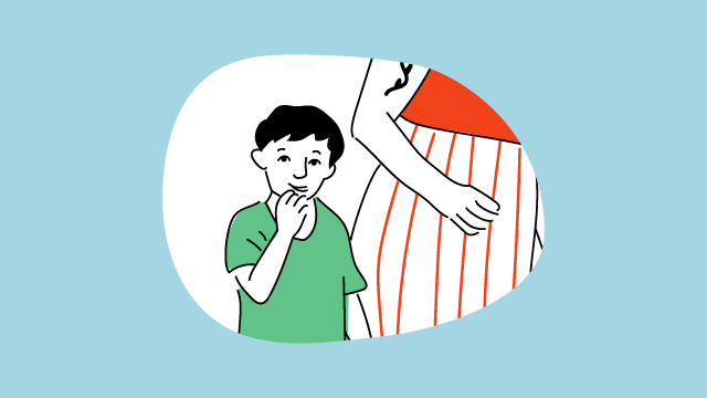 Illustration eines Jungen neben seiner Mutter
