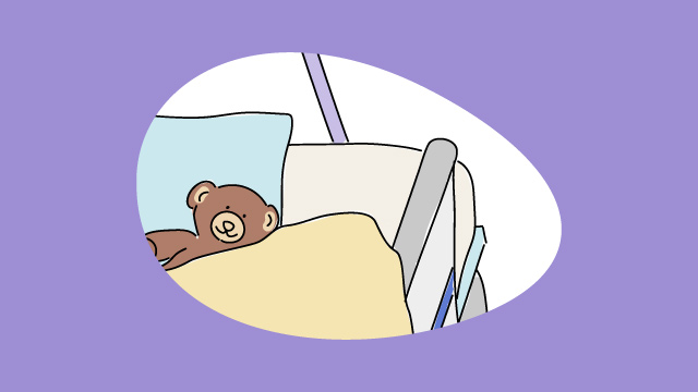 Illustration eines Teddys in einem Bett