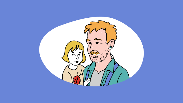 Illustration eines Vaters mit einem Kind auf dem Arm